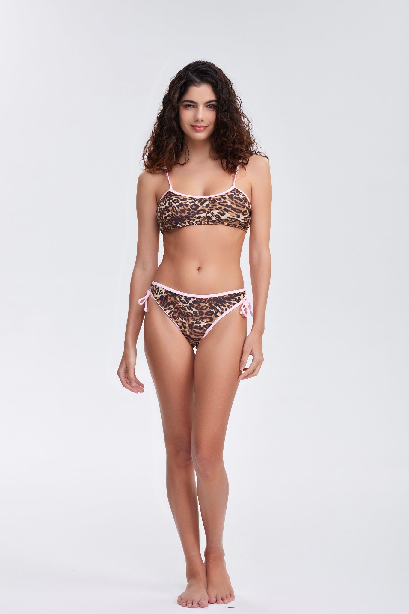 Maillot de bain bikini à imprimé léopard marron o-Brown avec liens à nouer sur le côté