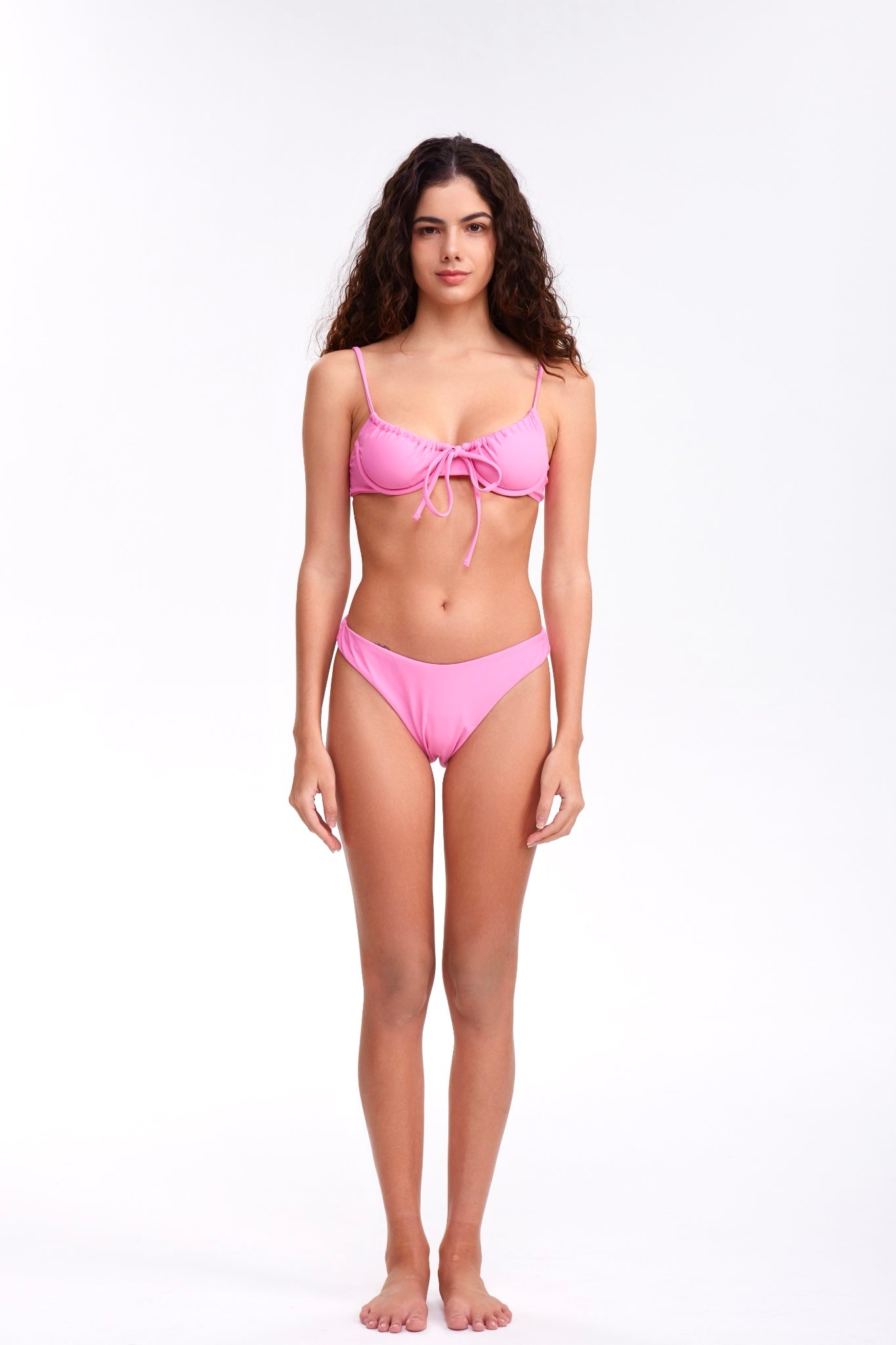 J-Pink Tie Front Underwire Push Up Bikini Swimsuit